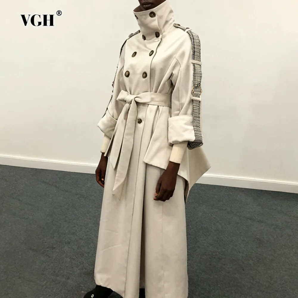 

VGH Solid Temperament Slimming Trench Coats For Women Lapel Long Sleeve Double Breasted Lace Up Casual Jacket Female Fashion New