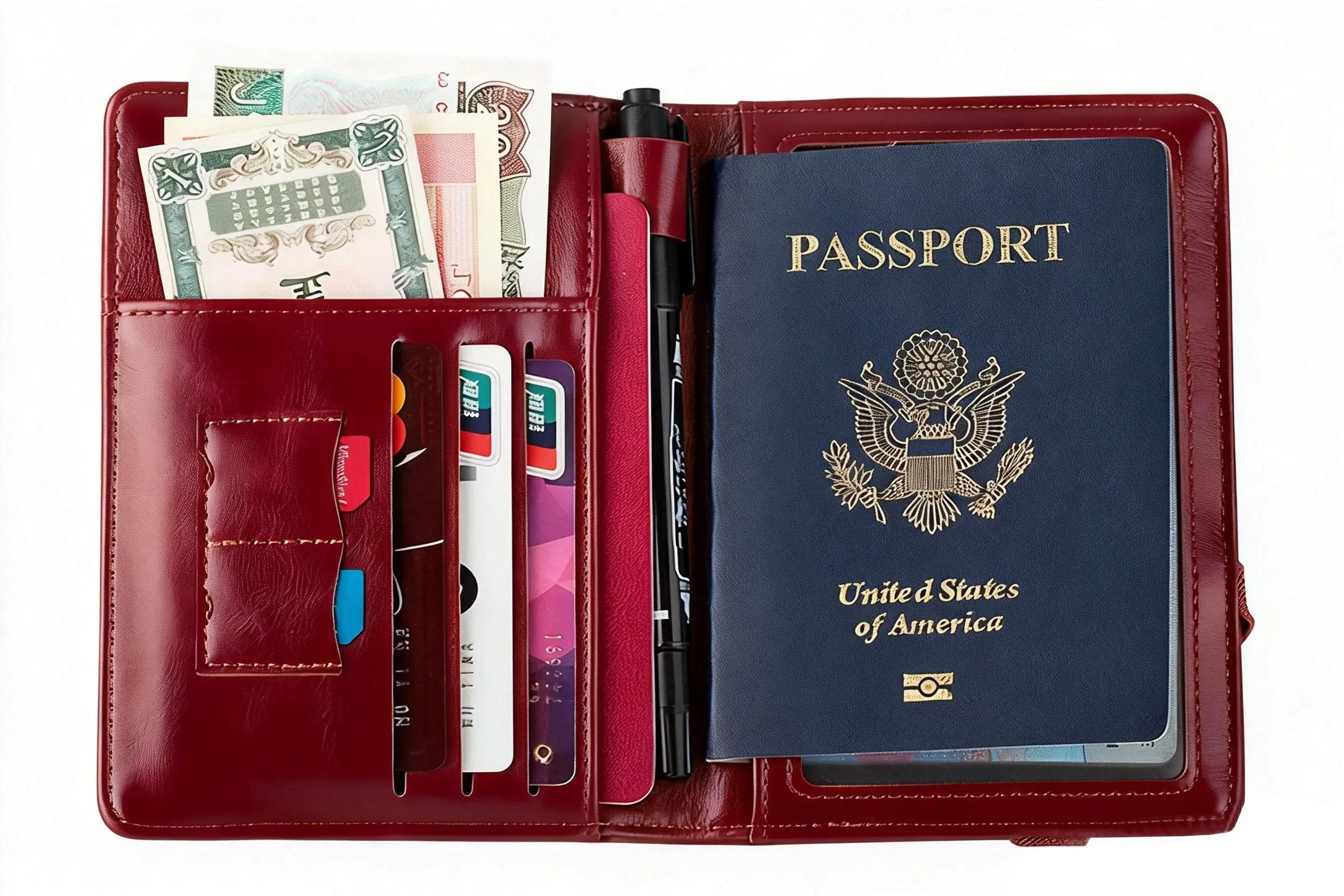 Herren Damen Leder Reisepasshülle RFID-Blockierung Reisebrieftasche Reisepassetui mit Stifthalter Dual-SIM-Kartenfächer – Detail 12