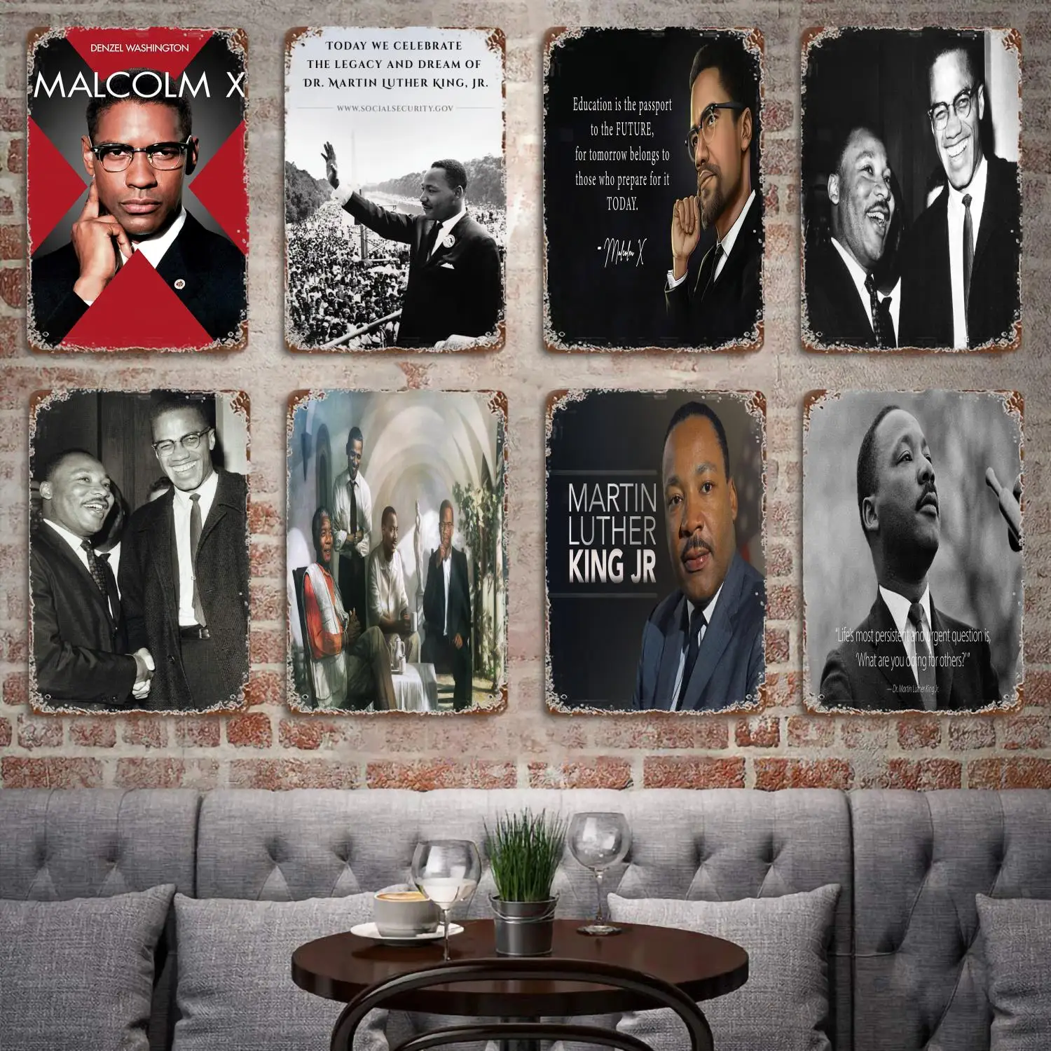 

Malcom X And Martin Luther King Jr Poster Vintage Tin Metal Sign Decorative Plaque for Pub Bar Man Cave Club Wall Decoration