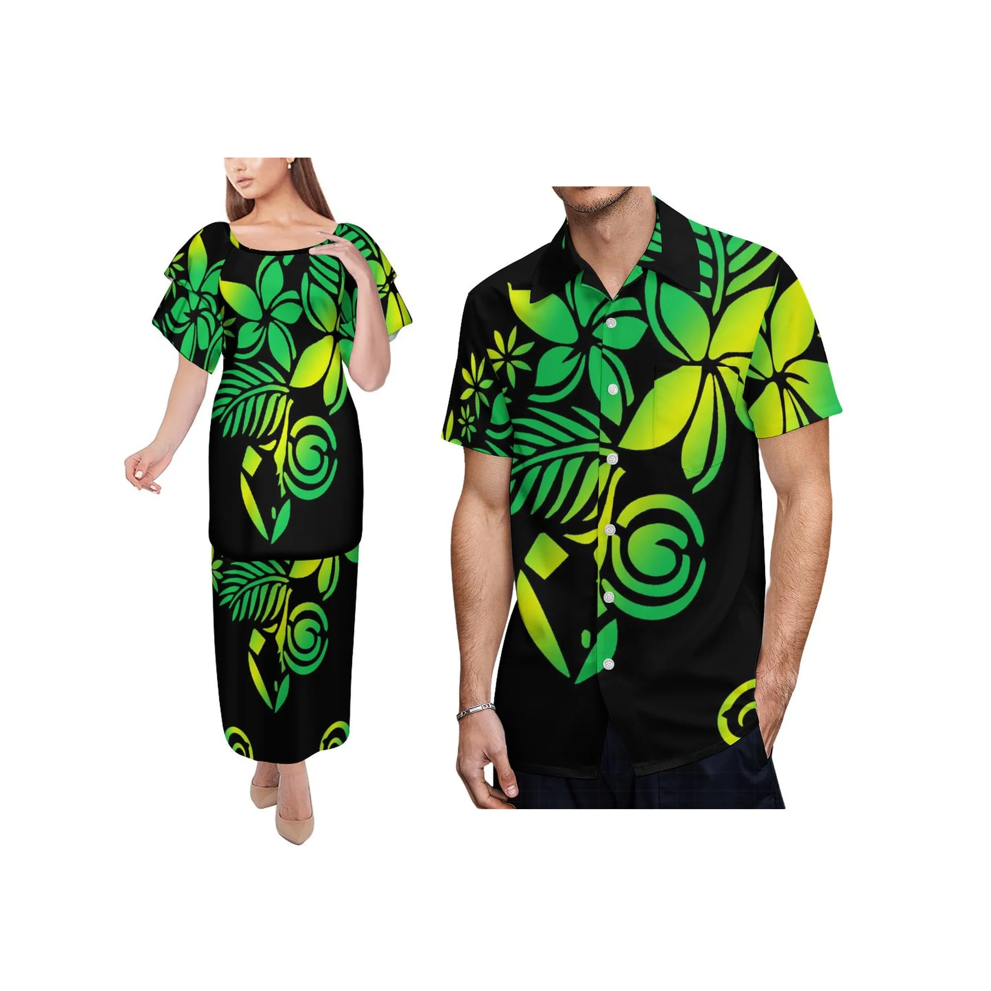 폴리네시아 Puletasi 부족 가족 의류 플러스 사이즈 Puletasi 세트 셔츠 커플 매칭