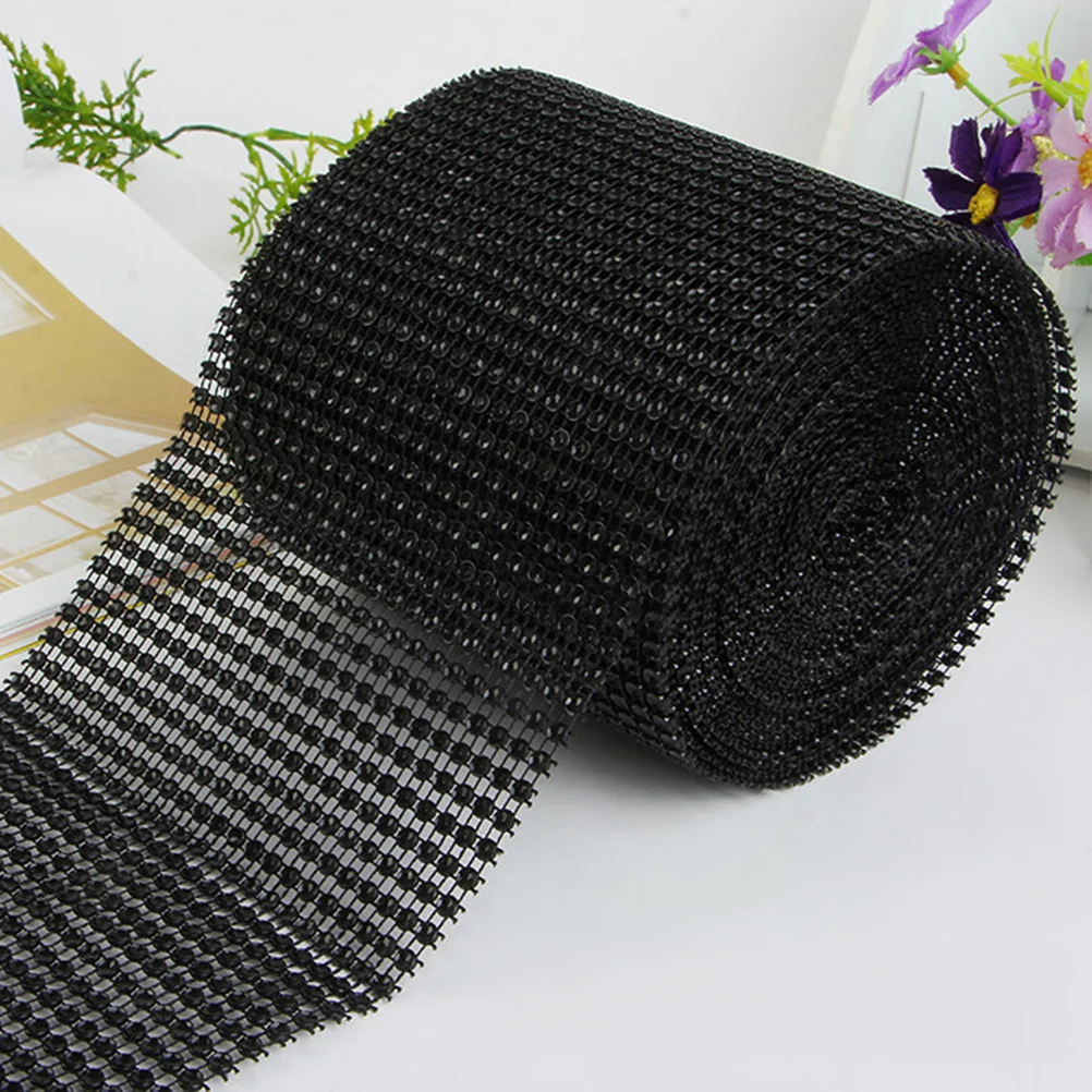 

1 4.7" Hollow Net Rhinestones Mesh Ribbon For Wedding Cake Decor Party Baby Shower Crafts Diamond Roll Black