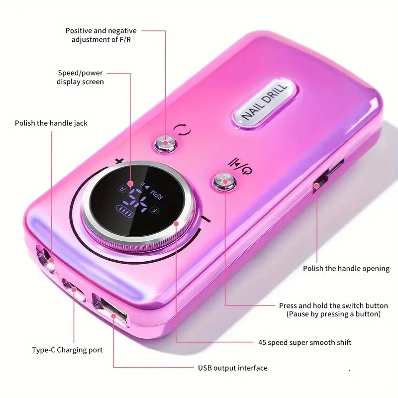 Ponceuse à ongles aste professionnelle, lime à ongles électrique portable, perceuse à ongles sans fil pour acrylique, N64.Remo, 45000 tr/min, 6 pièces