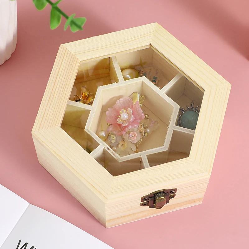 

1pc Wooden Jewelry Box Handmade Hexagon Storage Box Lightweight Snow Clay DIY Jewelry Storage Box Lady Bug Of Miracles NEW