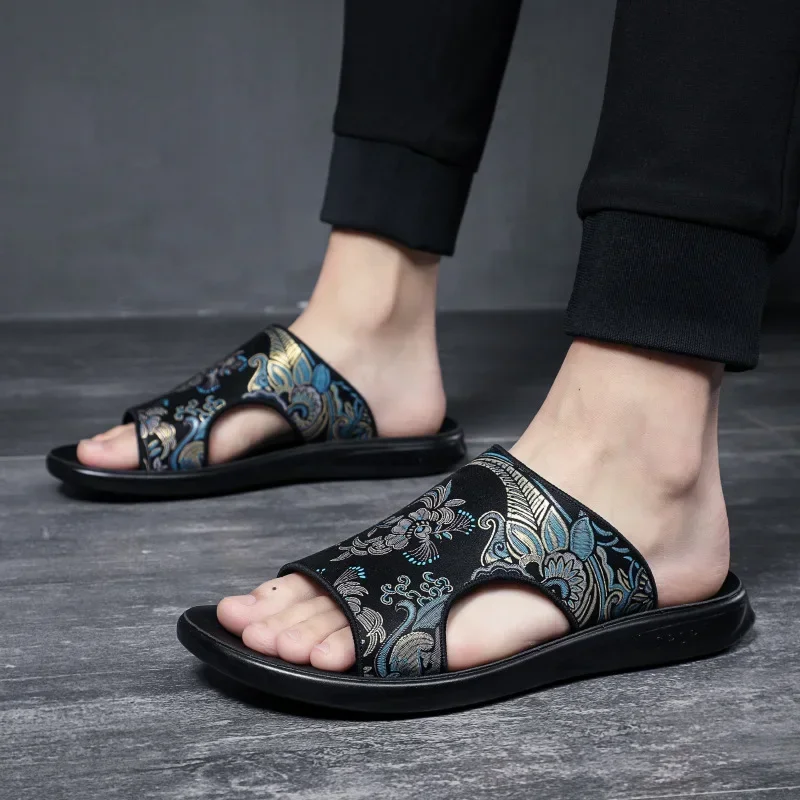 2024 Summer Shoes for Men Sandals Trend Flowers Print Slipper Comfortable Flip Flops Cool Beach Shoes