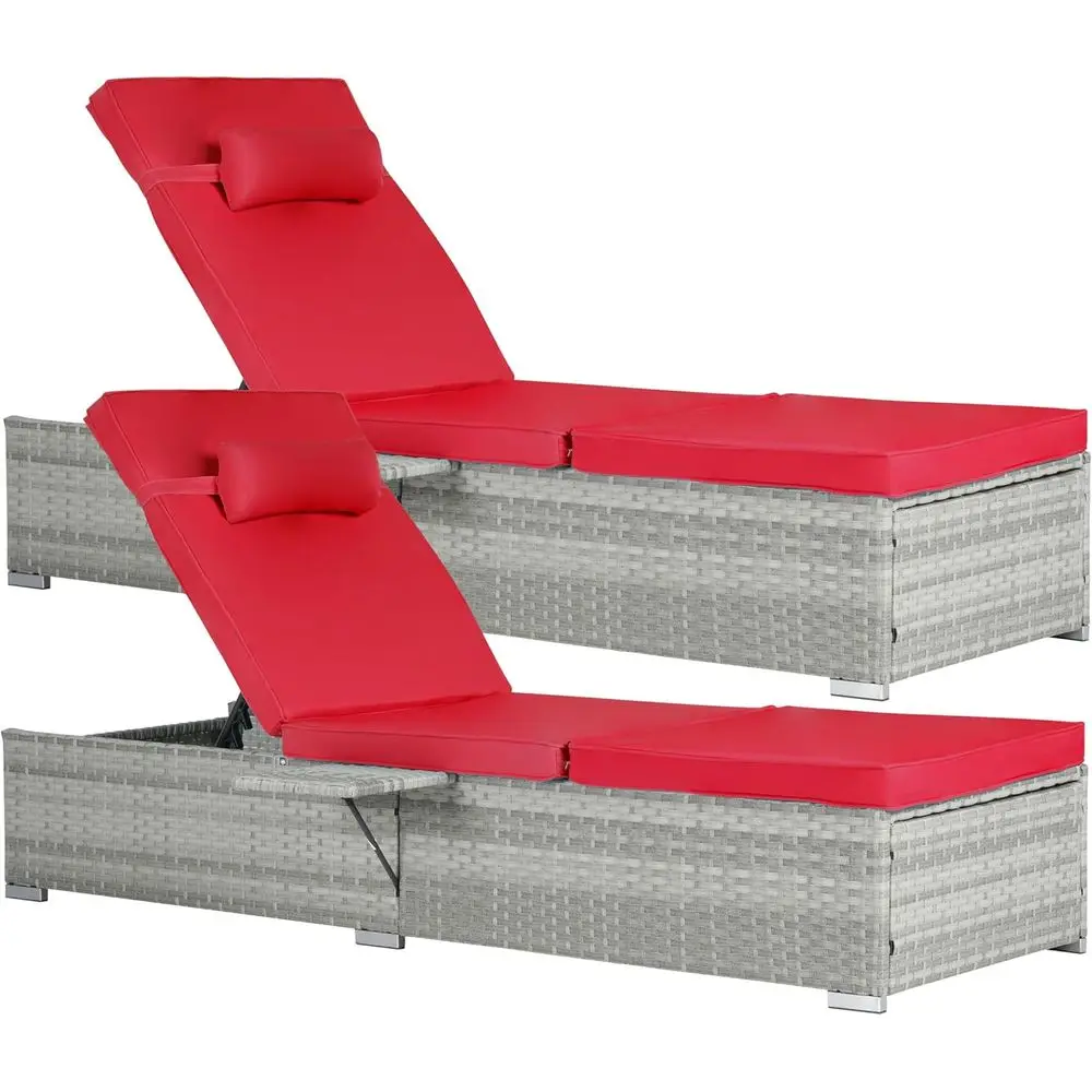 

2-Piece Storage Patio Chairs with Adjustable Recline, Cup Holder, Ideal for Poolside, Beach, or Garden in Vermilion
