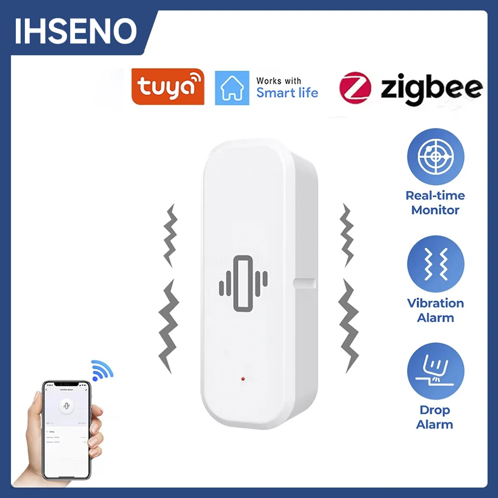 Tuya ZigBee/Wifi czujnik wibracji monitorowanie w czasie rzeczywistym Alarm wykrywania okna drzwi inteligentny system ochrony bezpieczeństwa w domu