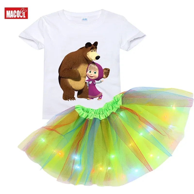 2024 Summer Girls Tutu Dress Set Birthday T Shirt Tutu Dress Girl Kids Dress Set Party Light Christmas Little Girl Costume