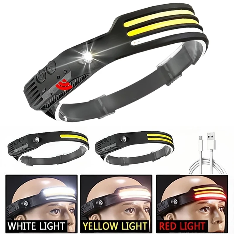 USB Rechargeable LED Sensor Headlamp XPE+COB Headlight Led Head  for Fishing Lantern Torch Camping Search Light Head Flashlight