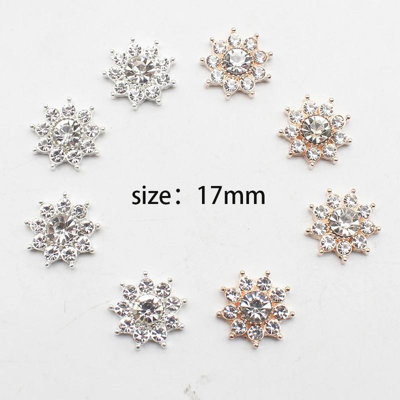 10pcs/batch 17mm Snowflake Rhinestone Flat Bottom Craft Alloy for Sewing Hair Wedding Cards DIY Accessory Decoration