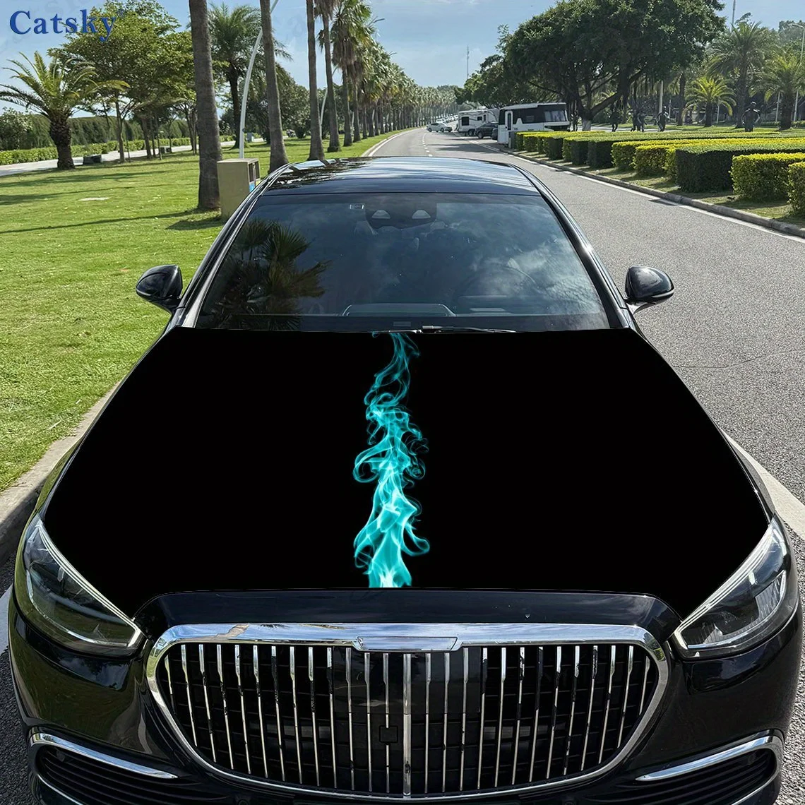 

Прохладный принт пламени, наклейки на капот автомобиля, водонепроницаемая самоклеящаяся наклейка на капот автомобиля из ПВХ, защитные наклейки для украшения капота автомобиля, Auto A