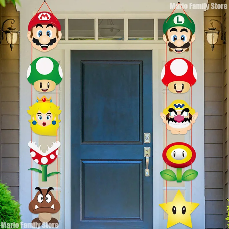 10pcs Super Mario Bros Theme Party DIY Door Hanging Anime Children Birthday Christmas Party Decorations Supplies Accessories