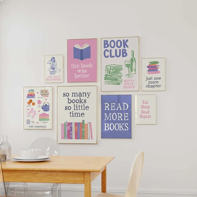 1pc Frameless Book Lovers Gallery Poster Book Club Decor Canvas Painting Eat Sleep Reading Repeat Printing for Room Home Decor