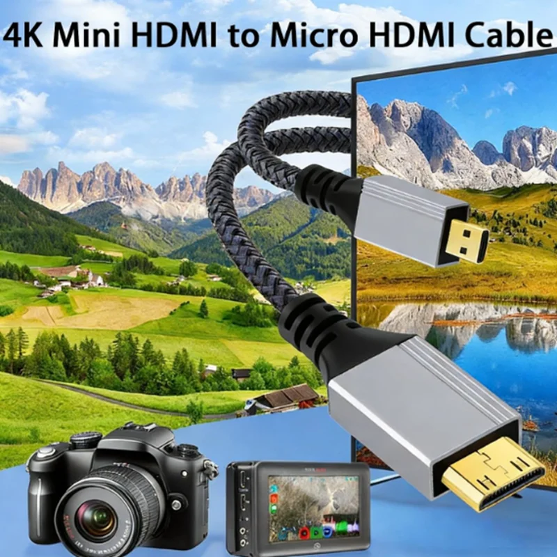 High-speed Mini HDMI Compatible Male to Micro HDMI Male, Type D to Type C Cable Support 3D/4K 1080p