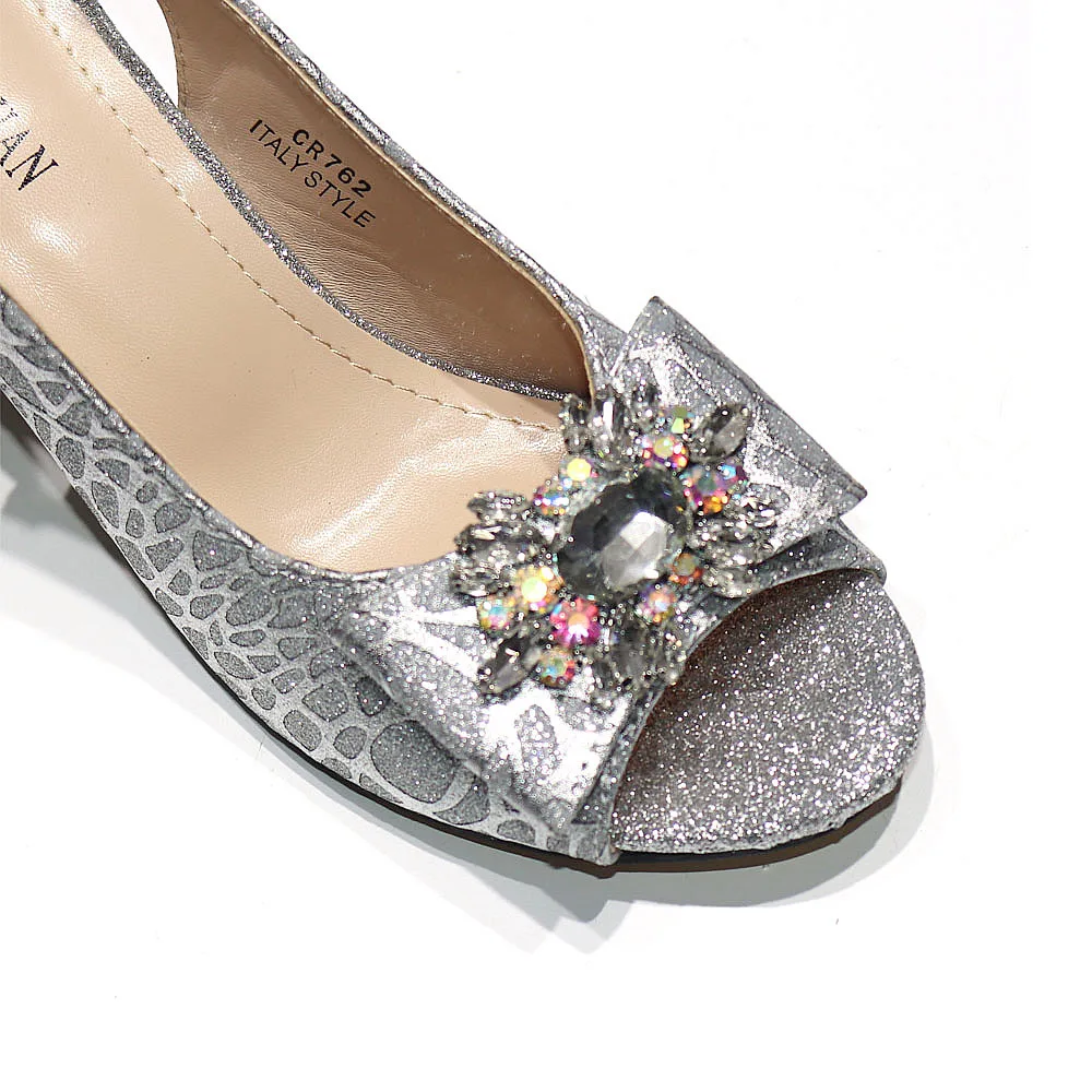 Venus Chan 2024 New Arrival Silver Color Shoes Matching Bag Set Butterfly Design For Nigerian Women Wedding Party Pump