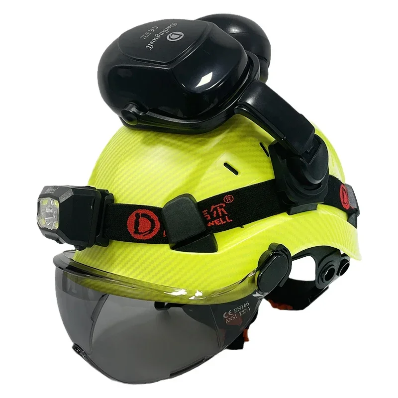 CR06X American Safety Helmet With Visor Earmuffs LED Headlight Hard Hat Earmuffs ABS Protective Foresty Industrial