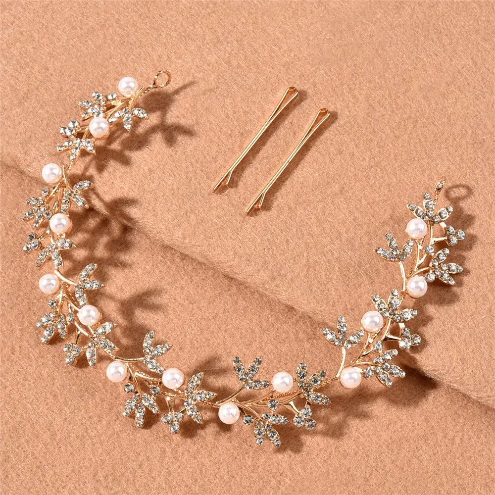 Hair Accessories Silver Color Hairband Women Headband Pearl Rhinestone Hair Jewelry Bride Tiara Headband