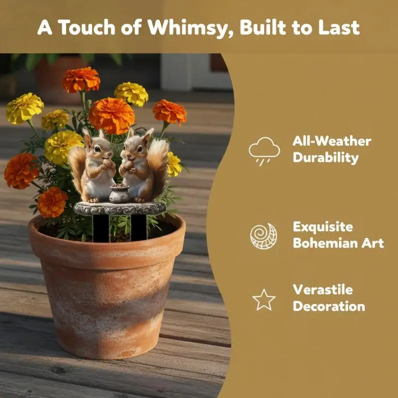 1PCS Classic Bohemian Style Squirrel Garden Decoration Pile Animal Theme Outdoor Decora Suitable For Lawn Decora And Park Decor