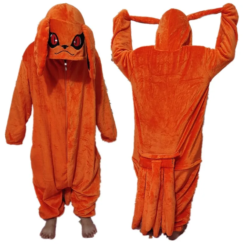 Uzumaki Bijuu Kurama Kyuubi Cosplay Costume Adult Unisex Kigurumi Pajamas Flannel Jumpsuit Sleepwear Onesies Gifts