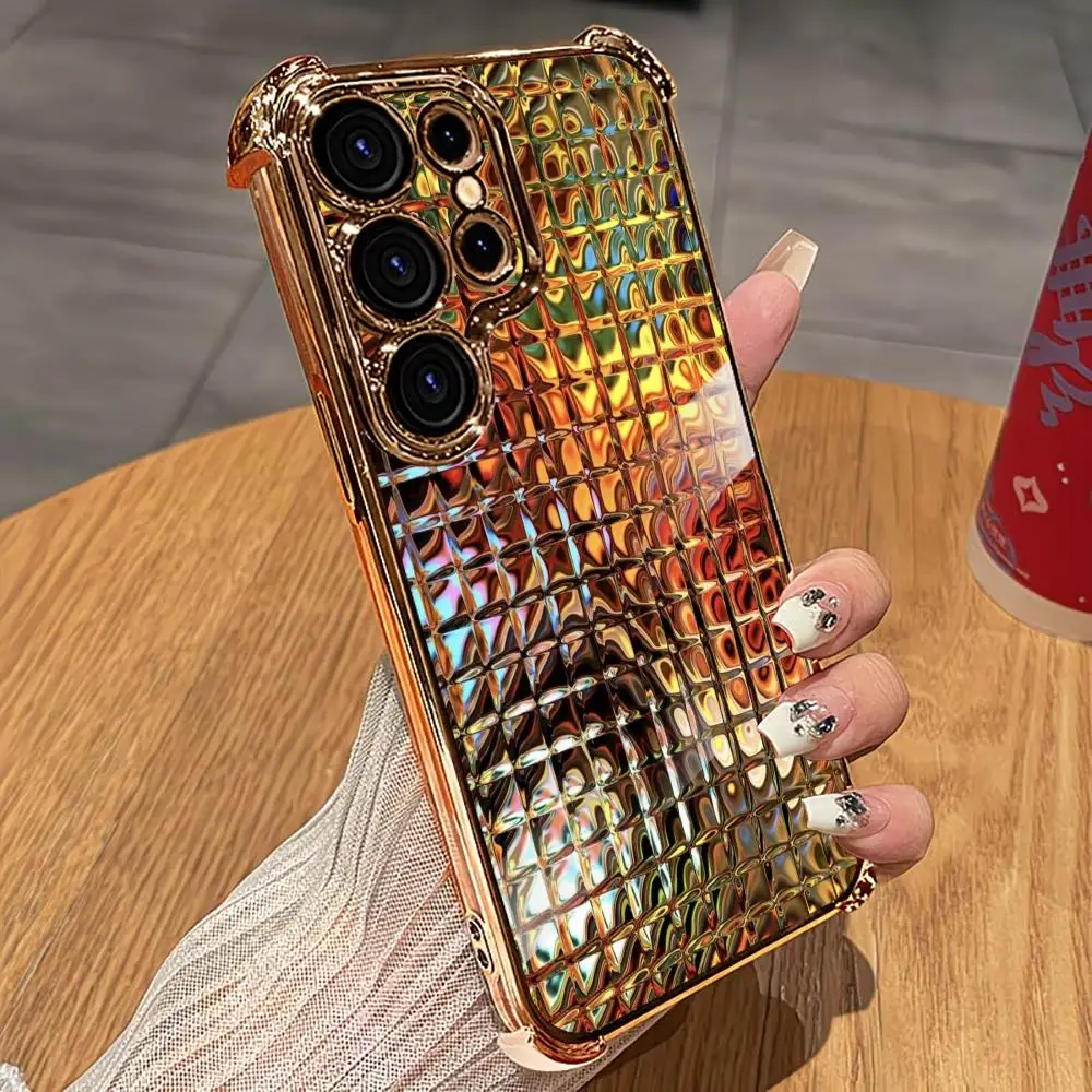 Golden Cube fashion PhoneCase Glass TPU PhoneCase Smartphone for Samsung Galaxy S26 S25 S24 S23 S22 FE,Ultra,Plus coque Funda