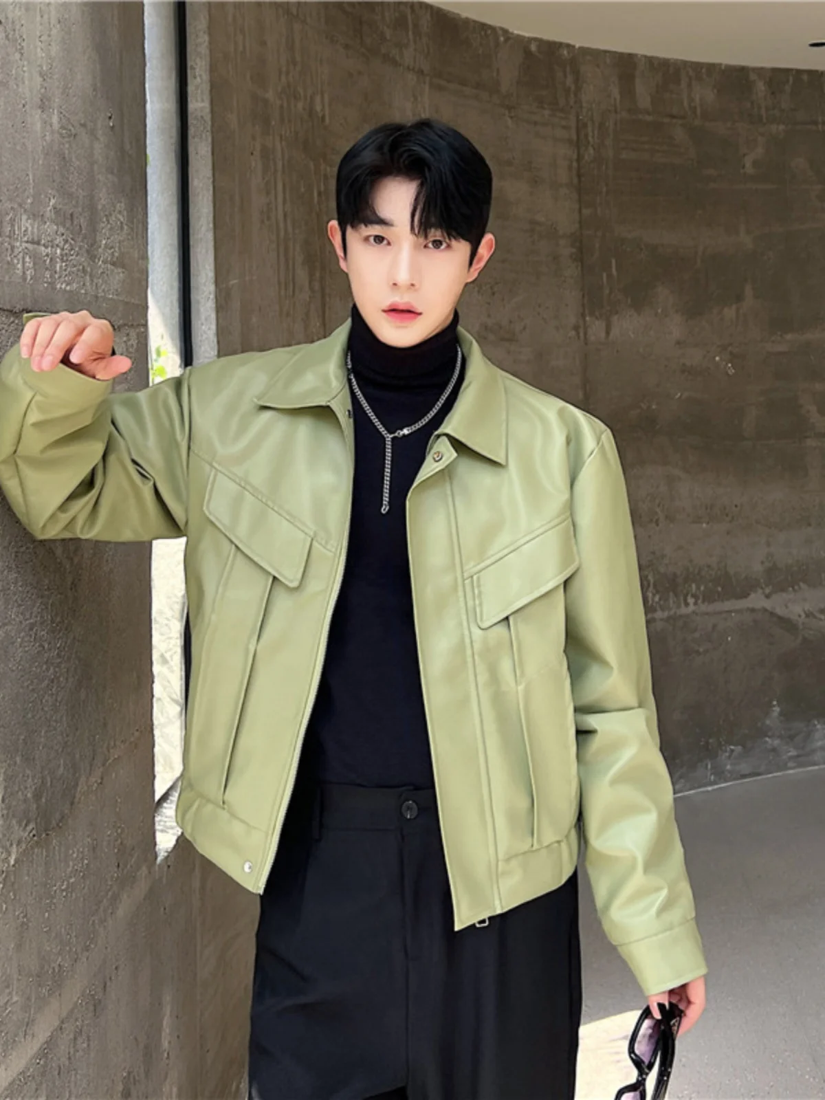 

Korean Sle Loose Motorcycle Jaet Men's Autumn Winter Leather Coat ort Casual Hairdrer Faion Outerwear