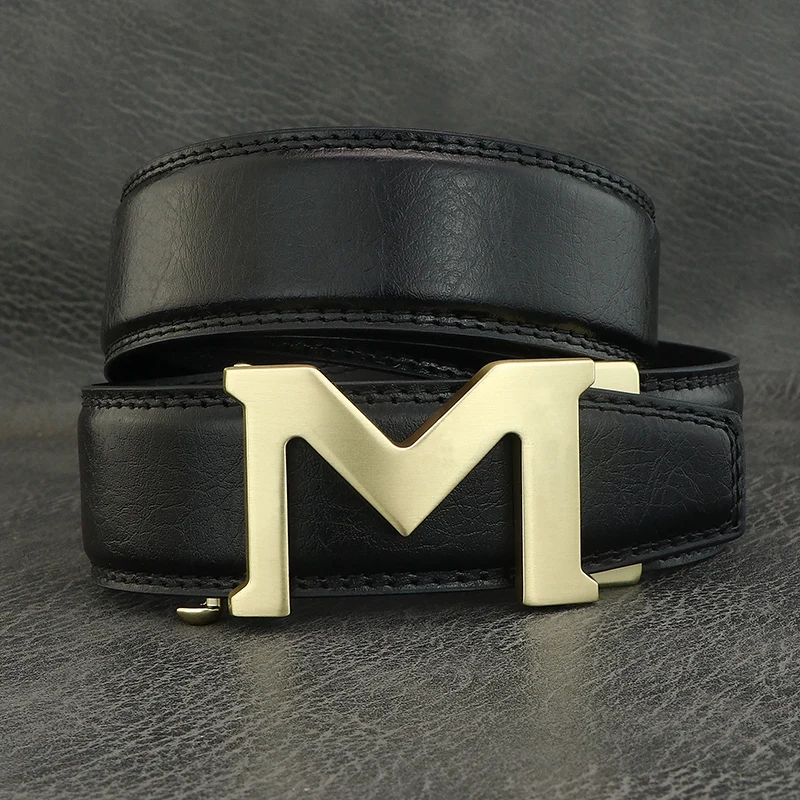 

Luxury M Automatic Buckle belts men brand high quality designer formal classic genuine leather casual ceinture homme black