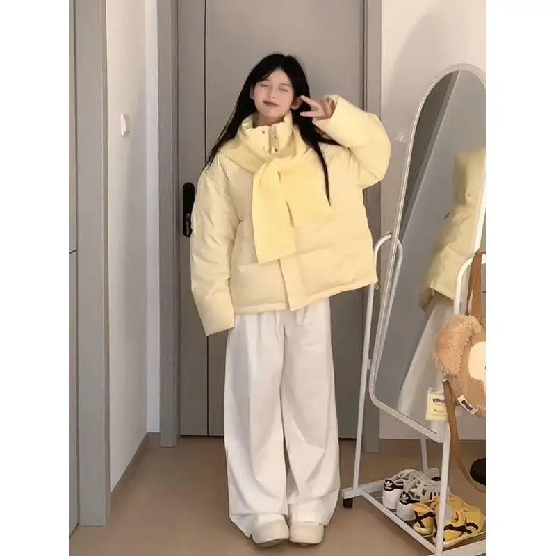 الخريف الشتاء الفتاة طالب سترة مبطنة بالقطن رشاقته الوقوف طوق النسخة الكورية المرأة كريم الأصفر القطن سترة منتفخة