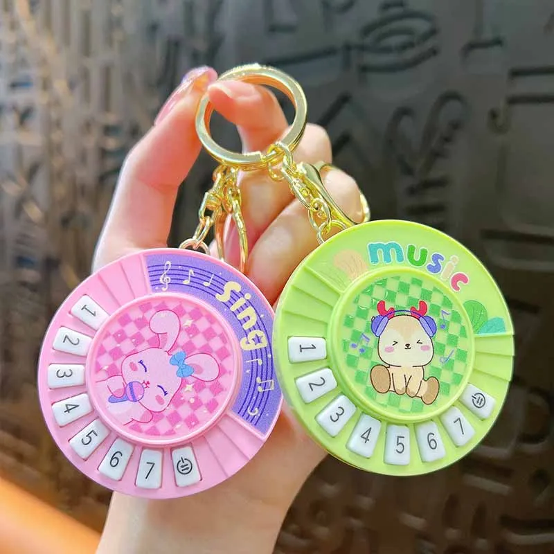 Creative Cartoon Animal Mini Round Piano Keychain Pendant Kids Stress Relieving Toys Fun Play Piano Musical Instrument Toys