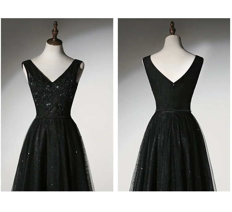 فستان سهرة طويل أسود للتنحيف مقاس كبير للنساء لأداء الحفلات وحفلات الزفاف على الطراز الكوري منتصف الخصر