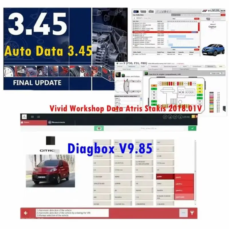 2026 HOT 3 IN 1 Software  Auto Data 3.45+Diagbox V9.85 + Vivid Workshop Data Atris Stakis 2018.01V Diagnostic Tool Software