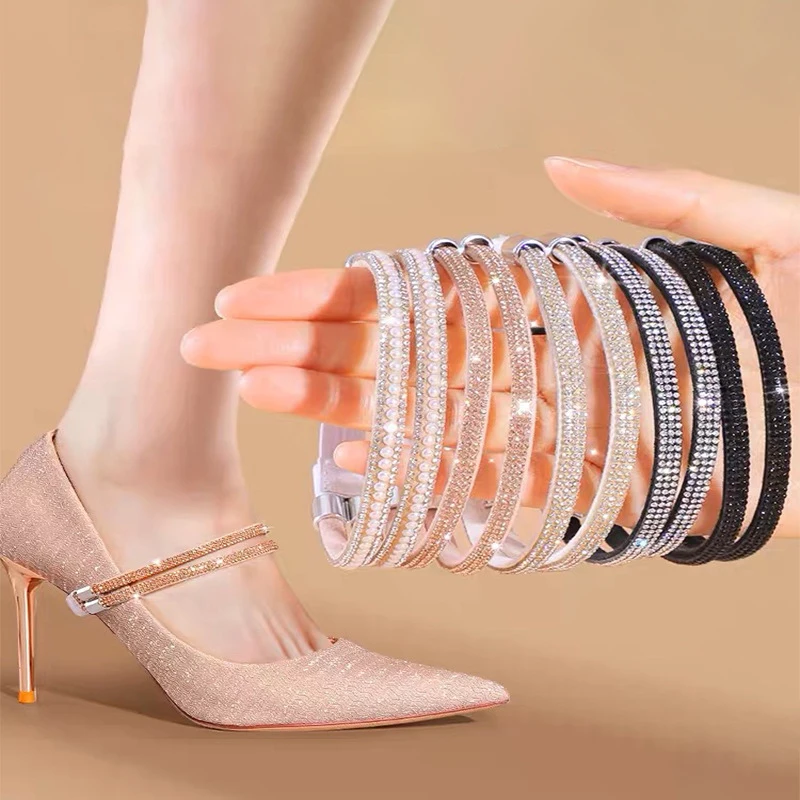 Ankle Holding Loose Anti-skid Bundle Laces Tie Straps Band Women Rhinestone Shoelaces Free Triangle Bundle High Heels Shoe Belt‘
