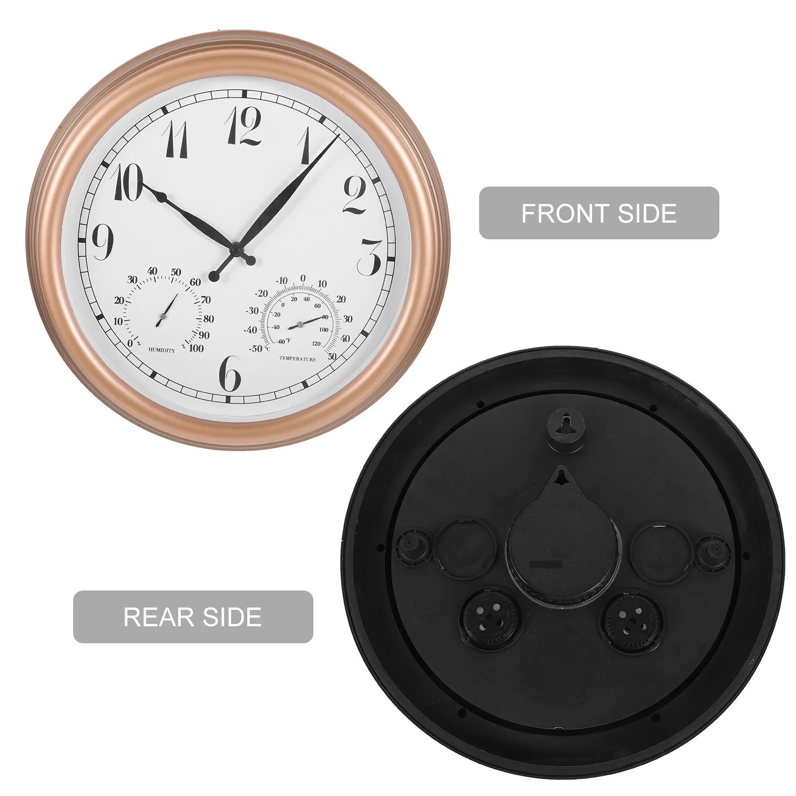 1pcs Outdoor Wall Clock Thermometer Hygrometer Arabic Numerals Large Display Vintage Style For Patio Garden Fence Garage Decor