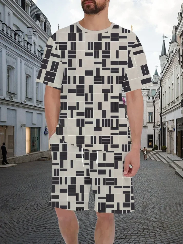 

New Men's Tracksuits Summer Round Neck T-shirt Set 3D print Tracksuit Short Sets Casual Sports Suit T-shirts Two-piece Suit