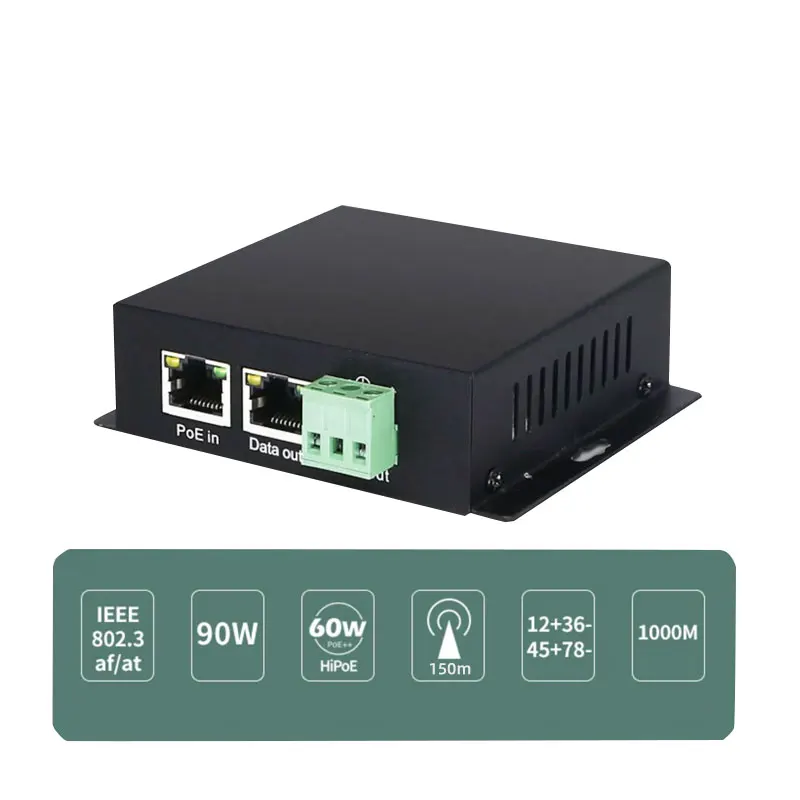 Factory Price 802.3af/at/bt POE Switch Splitter High Power 30W 60W 90W 12V DC Output Gigabit Industrial Isolated PoE Splitter