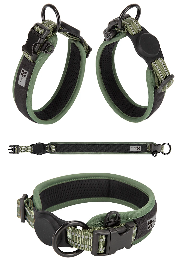 Personalized AirTag Dog Collar Adjustable Nylon Reflective Padded Pet Dog Collar for Small Medium Large Dog Accessories