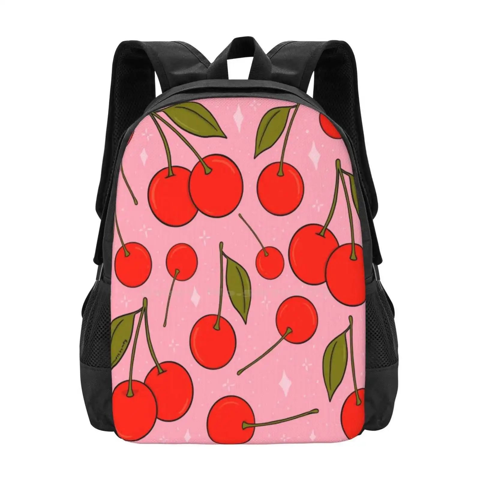 Cherries On Top School Bags For Teenage Girls Laptop Travel Bags Cherry Cherries Fruit Food Pattern Pink Red Green Cute Sparkle