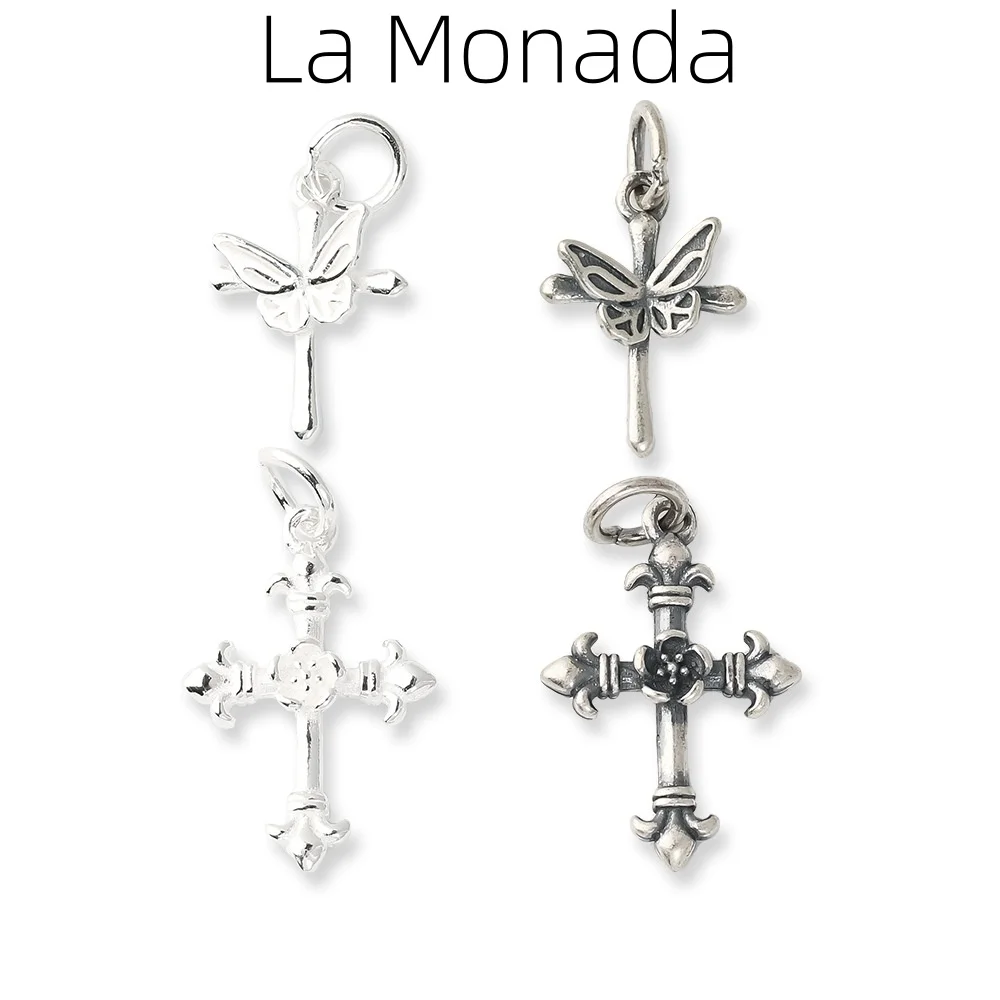 Dijes 925 Plata Rosa mariposa Cruz Retro COLLAR COLGANTE hecho a mano accesorios DIY dijes para pulsera Plata 925
