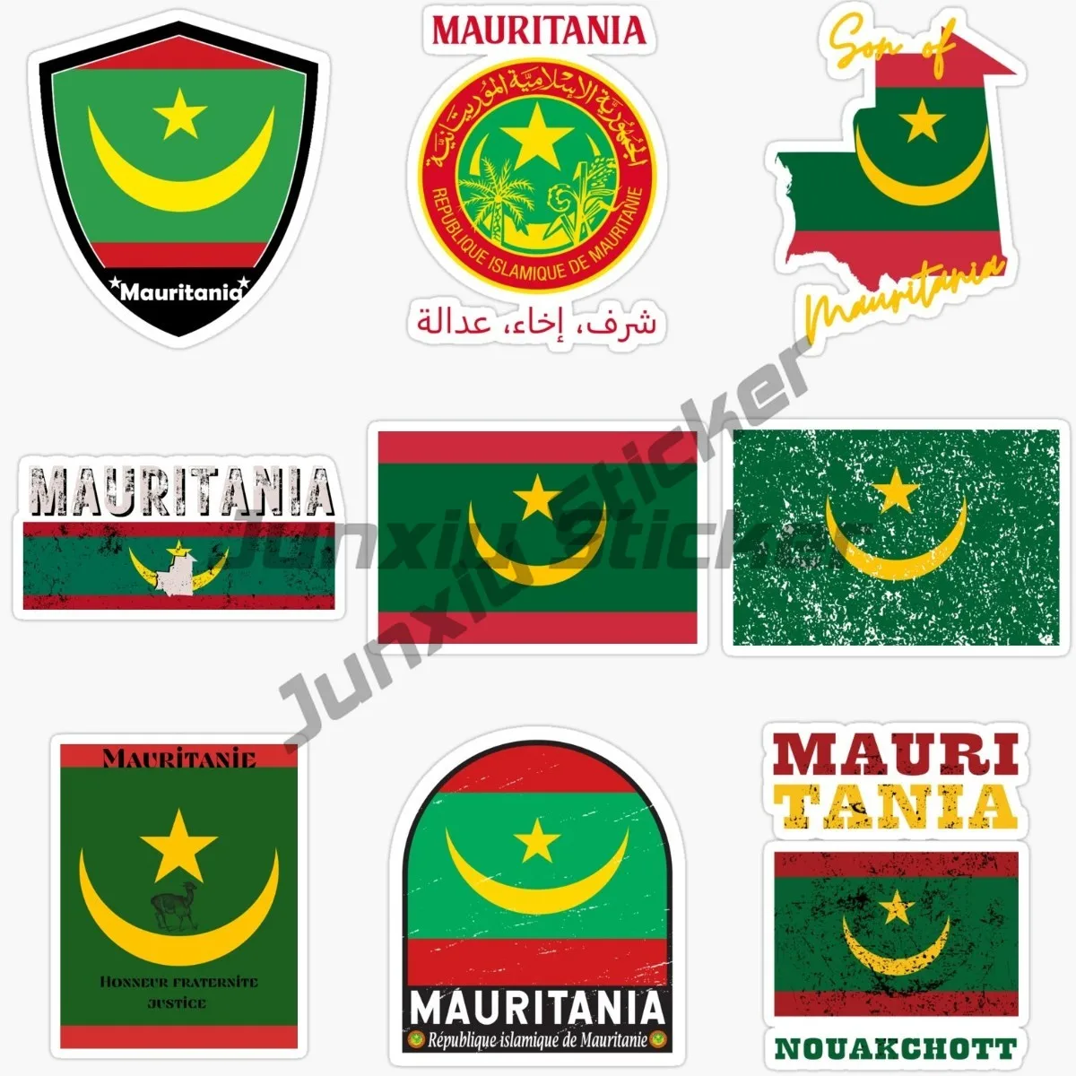 Mauritanian Flag, National Emblem, Car Sticker, Vinyl Self-adhesive Waterproof and Sunscreen Decorative Sticker