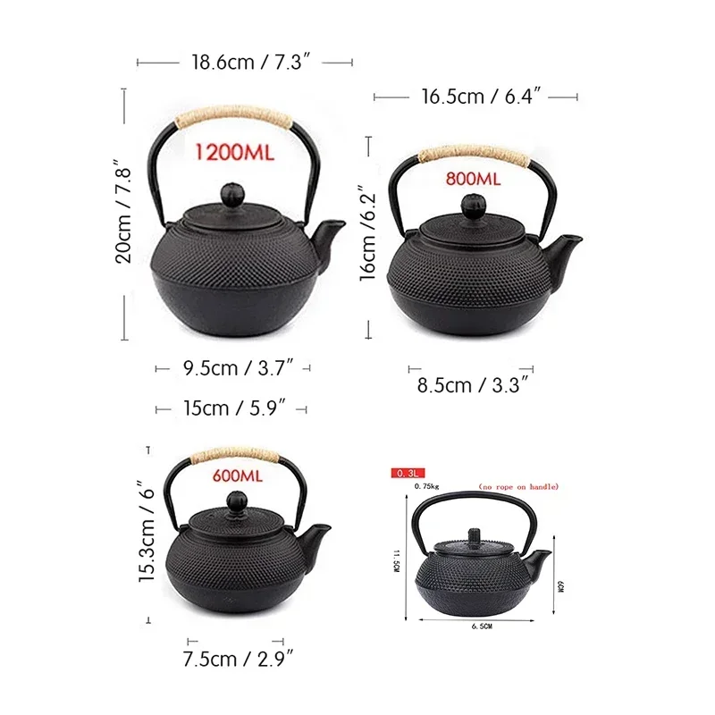 Chinese Cast Iron Teapots  300/900/1200ml  Japanese Tea Kettle for Boiling Water  Ceremony Accessories Kitchen Teaware