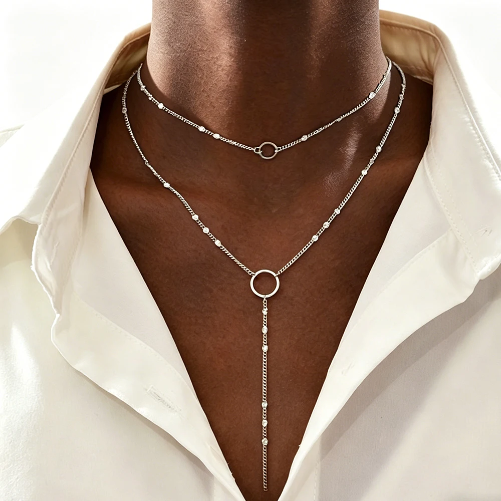 Minimalist 14K Gold Plated Geometric Y‑Shape Two‑in‑One Tassel Stackable Necklace for Women Daily Dating Wear Jewelry Gift