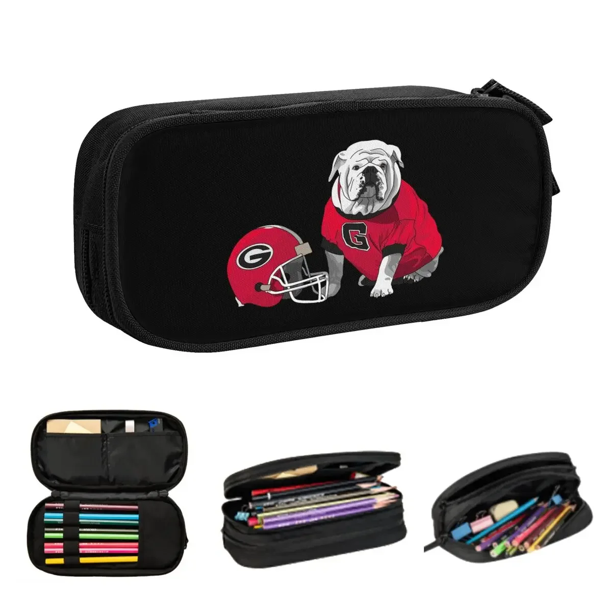 UGA Bulldog With Helmet Pencil Cases Big Capacity Pen Bags Pen Box Pencil Pouch For Boys Girls Students Stationery School Office