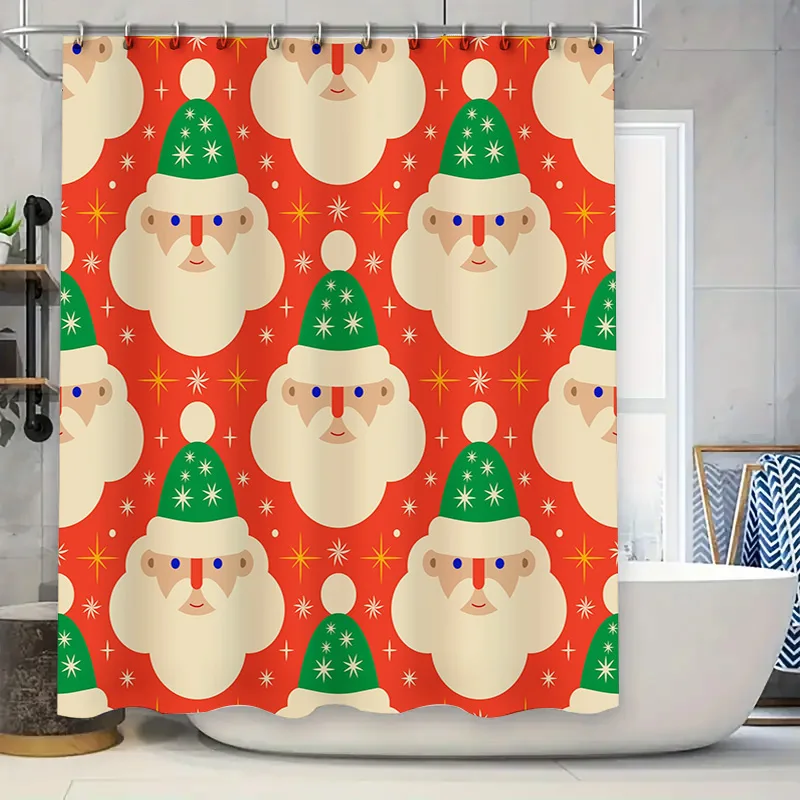 

Festive Christmas Santa Claus Shower Curtain with Green Hats Bathroom Decor for Kids Gift Ideas in Home Kitchen Dining