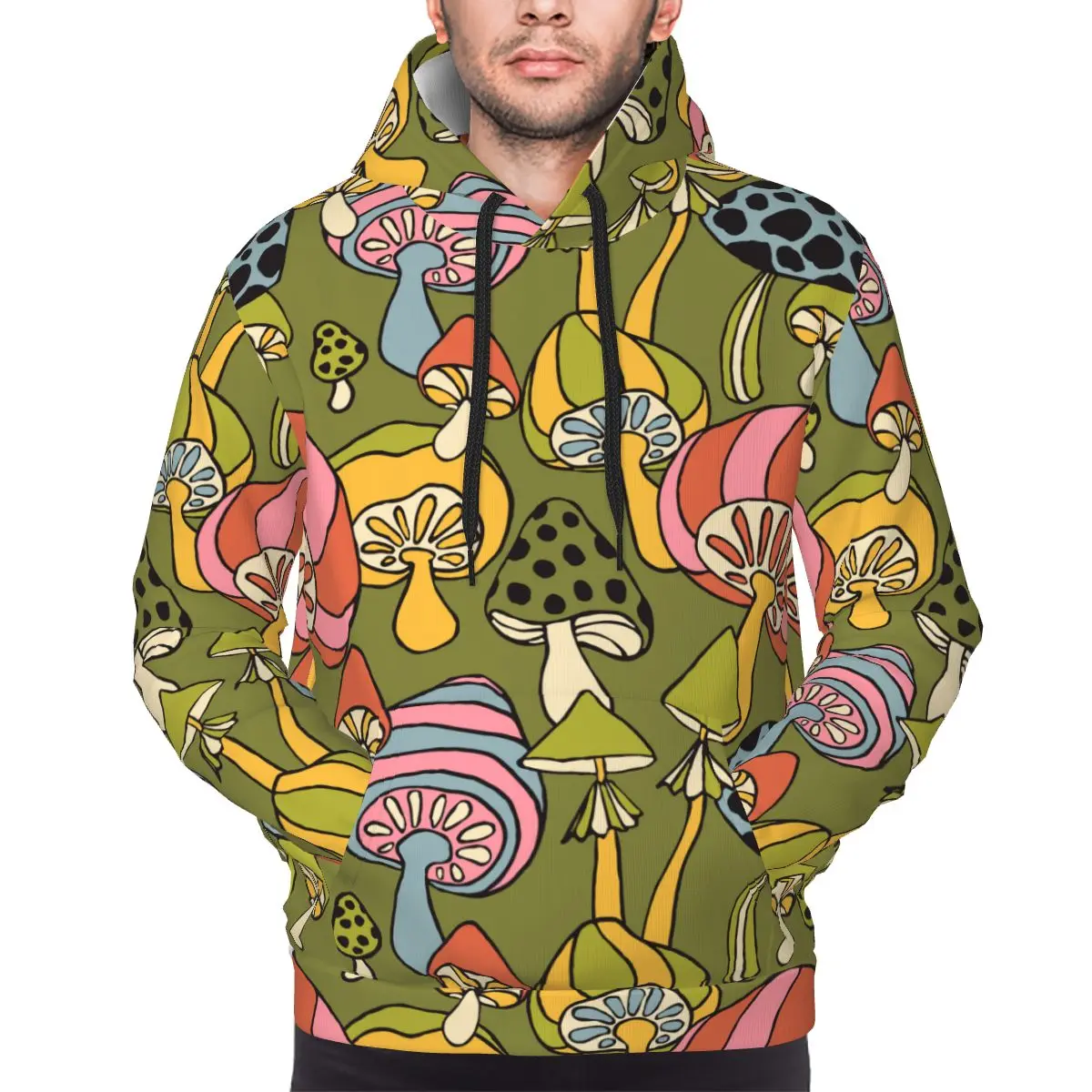 Mens Womens Retro Hippie Mushroom Hoodie Hooded Collar Drawstring Hoodies Trippy Psychedelic Sweatshirts Long Sleeve Shirt