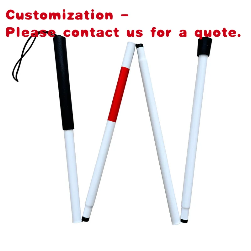 custom.4-Section White Foldable Trekking Pole Portable Blind Guide Cane Outdoor Activities Camping and Hiking Plastic Ha