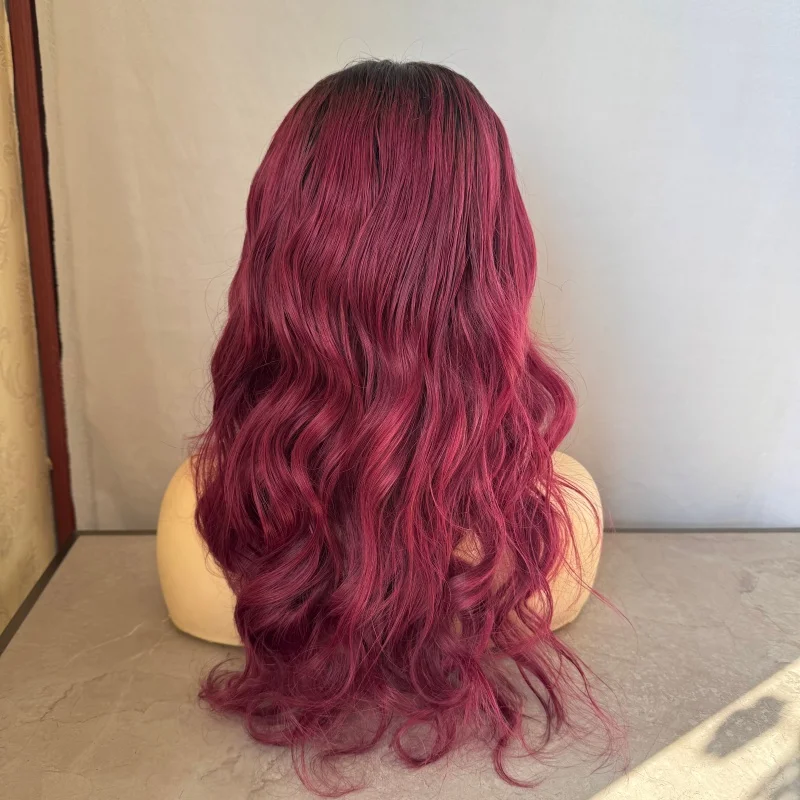 

На складе Бордовый 99j 360 Кружевной фронтальный парик Объемная волна Парик фронта шнурка HD Прозрачные бразильские человеческие волосы Предварительно выщипанные 99j Красный цвет