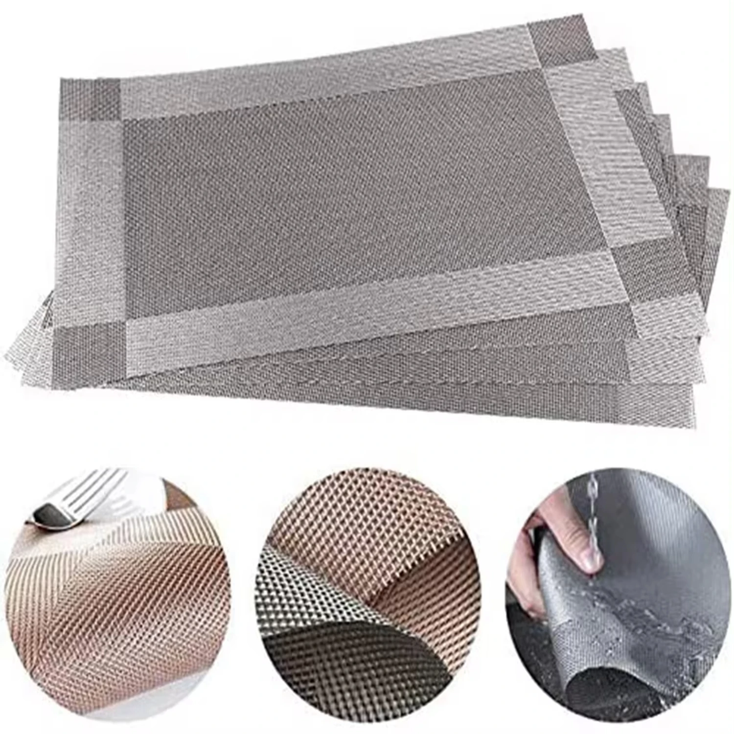 4PCS Place Mat Set PVC Fabric Mats Heat-Resistant Washable Non-Slip Square Placemat 45x30cm  Kitchen