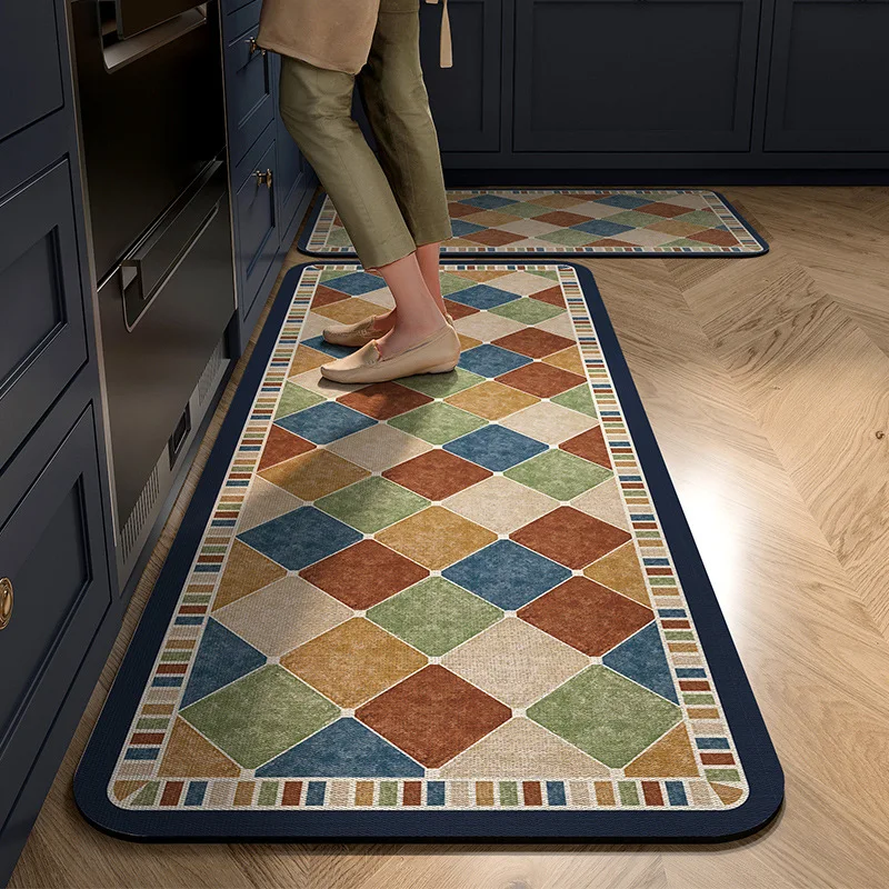 2Pcs Geometric Diamond Kitchen Rugs Non-Slip Waterproof Stain Resistant Floor Mats Soft Comfort Standing Pads For Sink Laundry