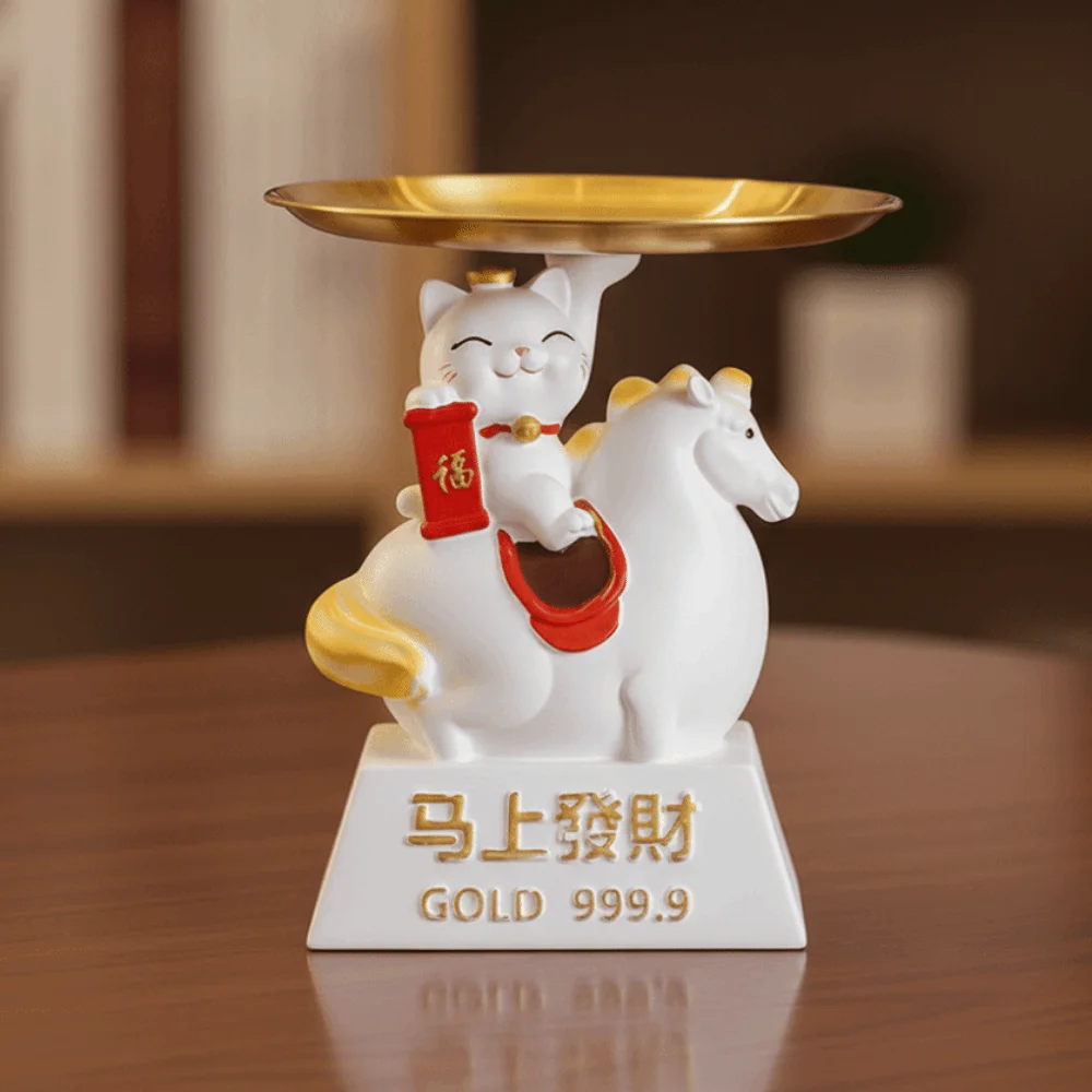 トレイ付き馬年マスコットオーナメント招き猫収納干支馬フィギュア漫画かわいい馬フィギュアオーナメント