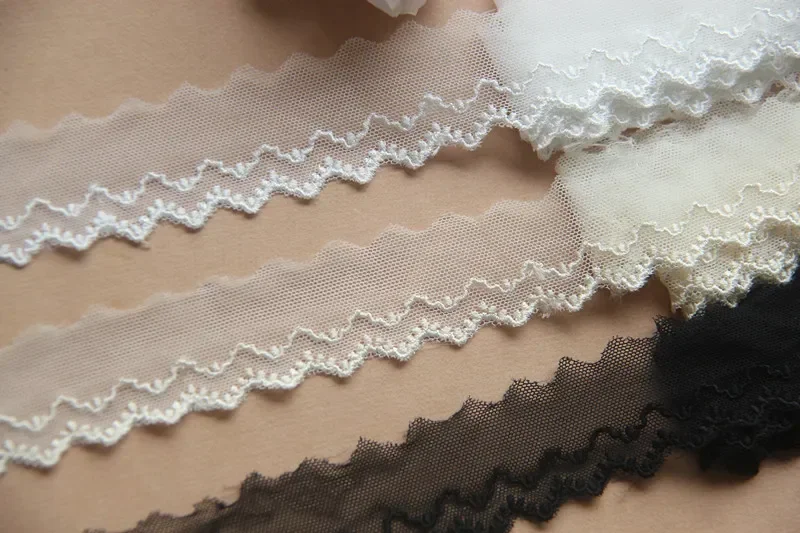 5 Yards Tulle Embroidered Lace sewing Trims White Lace black tulle lace Trims 3D Flower Polyester Appliqued