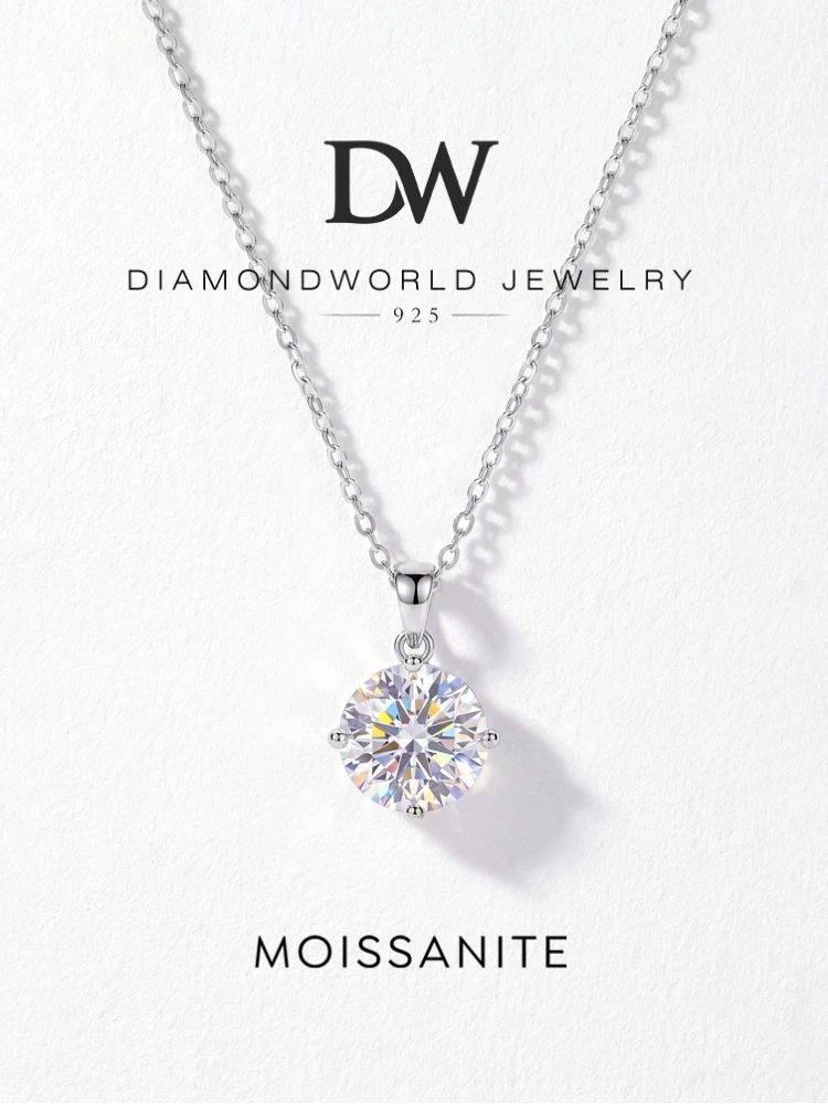 DWJ 1–3 ct echter Moissanit-Diamant-Halskette für Damen, Hochzeit, Alltag, Party, Original, 925er Sterlingsilber, luxuriöser edler Schmuck – Detail 1