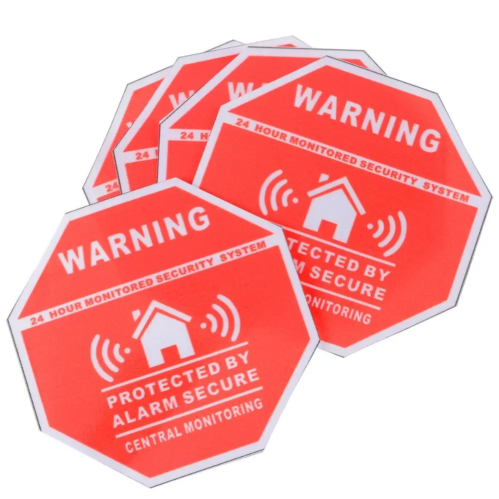Red Security Alarm Sticker Tool Anti Theft Waterproof Warning Signs Decals Accessories 10cm*10cm Safety System Stickers
